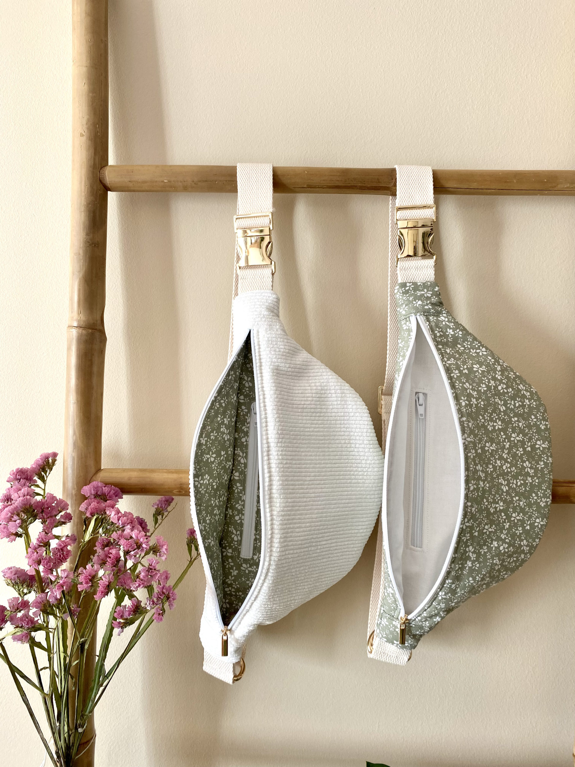 LES SACS BANANE EN COTON ET VELOURS - CELESTE