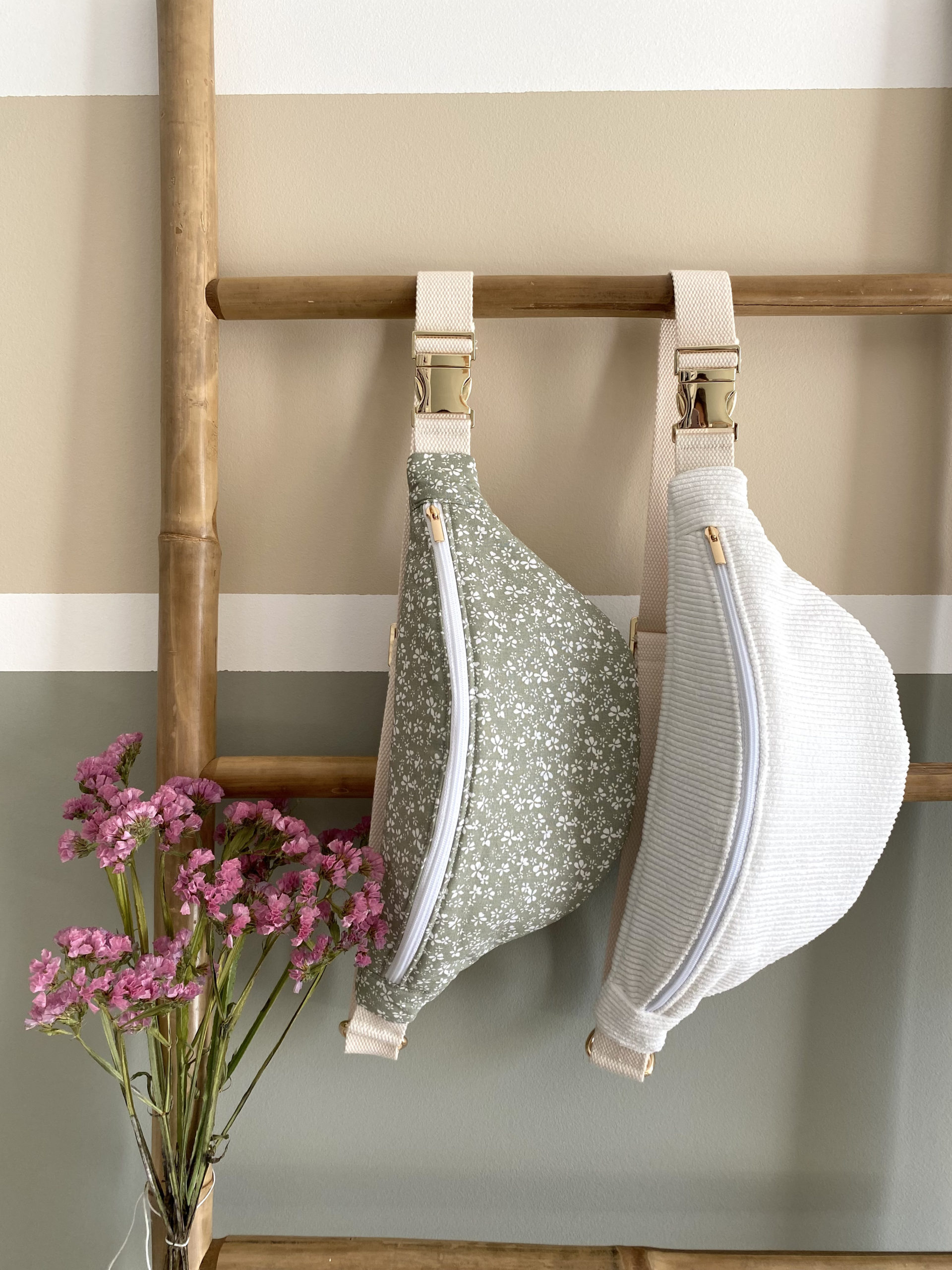 LES SACS BANANE EN COTON ET VELOURS - CELESTE