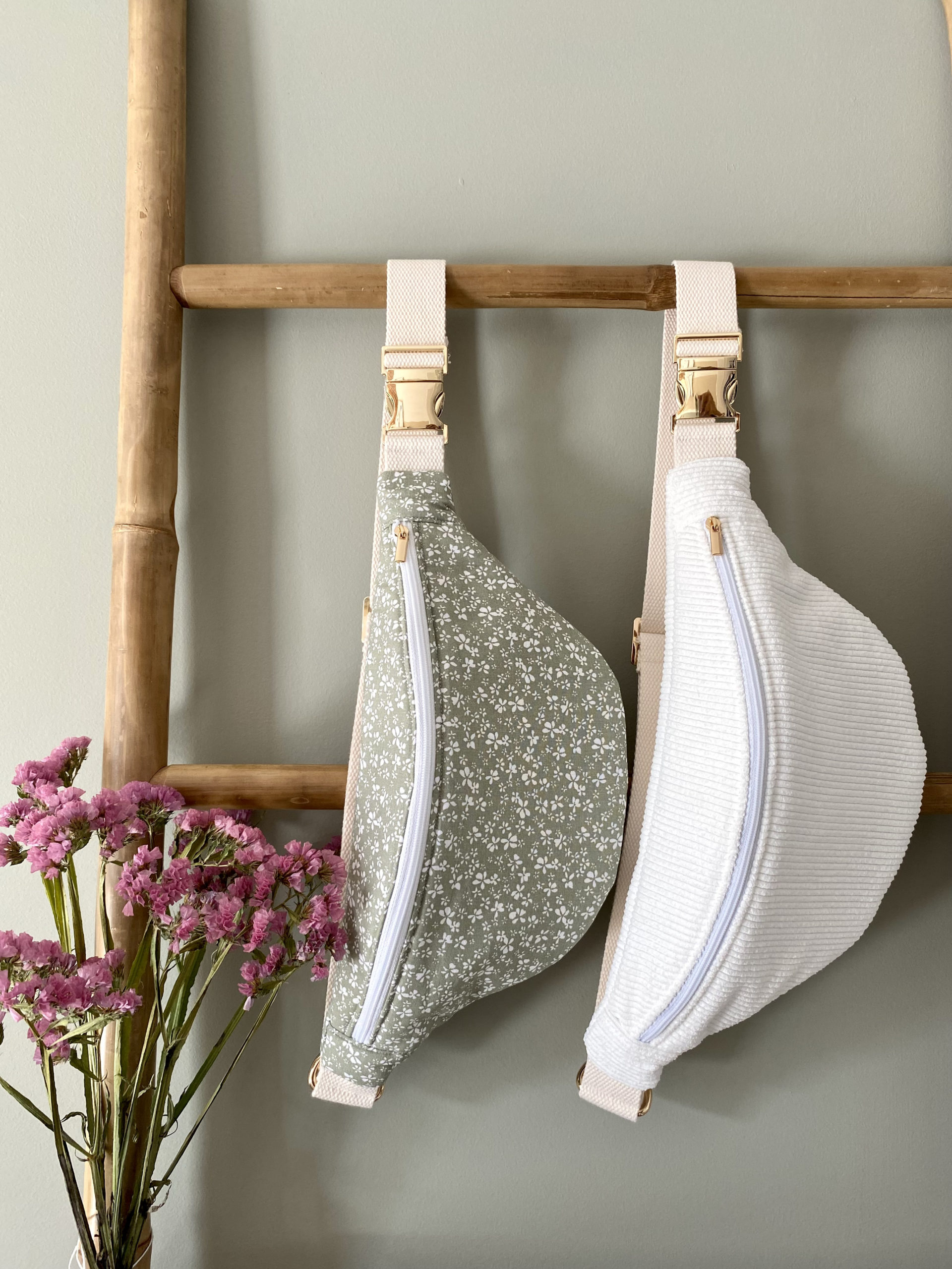 LES SACS BANANE EN COTON ET VELOURS - CELESTE