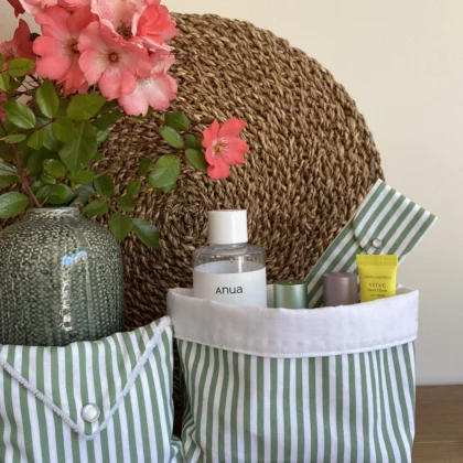 PANIER DE RANGEMENT ET ÉTUIS - RAYURES VERTES