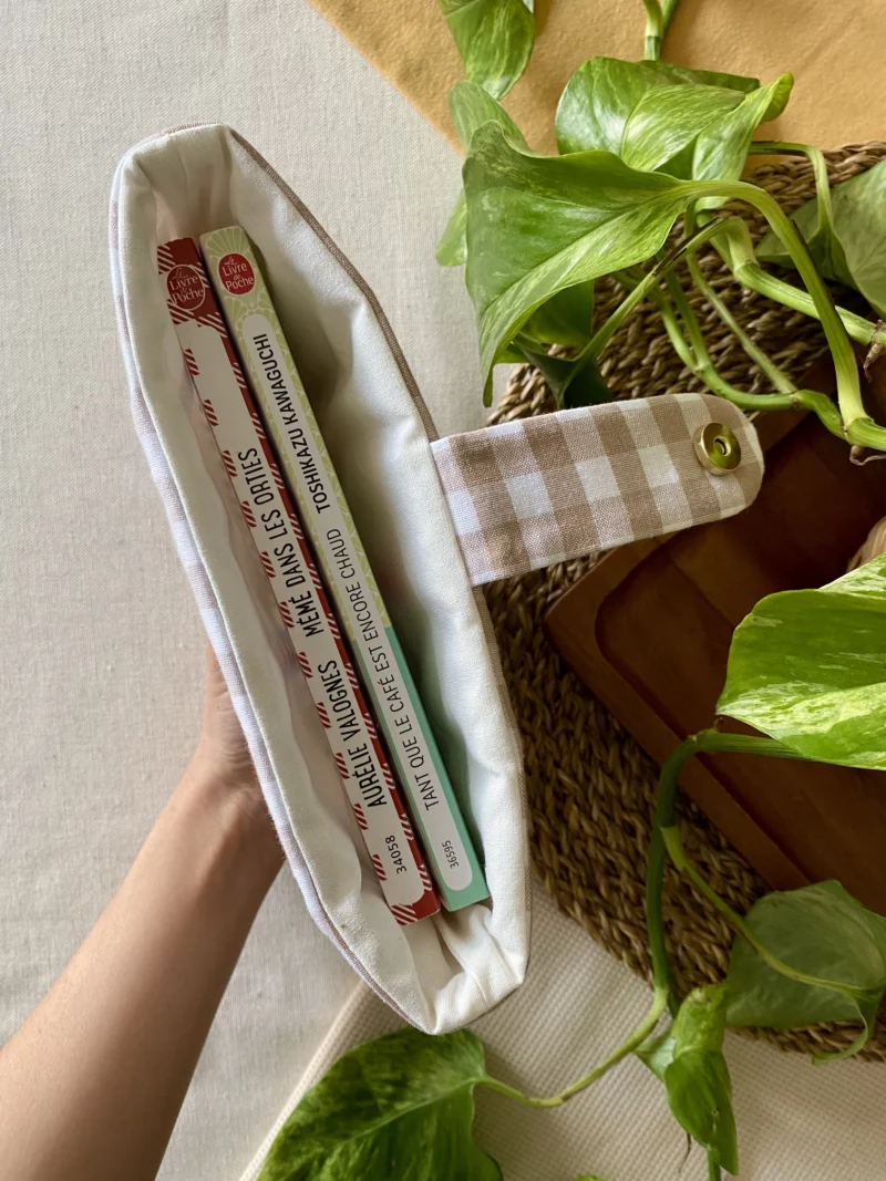 HOUSSE DE LIVRE ET MARQUE PAGE - VICHY BEIGE