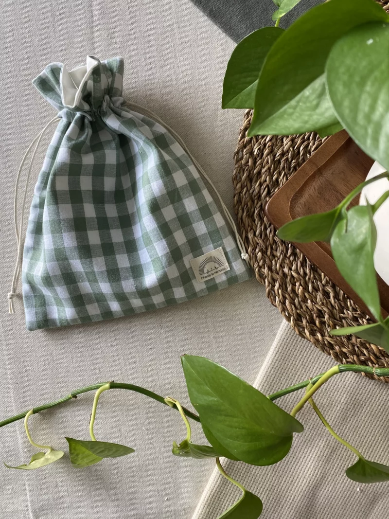 POCHON DE RANGEMENT - VICHY VERT