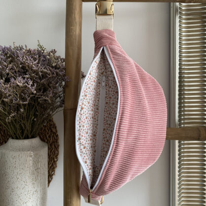 SAC BANANE EN VELOURS ROSE - JEANNE