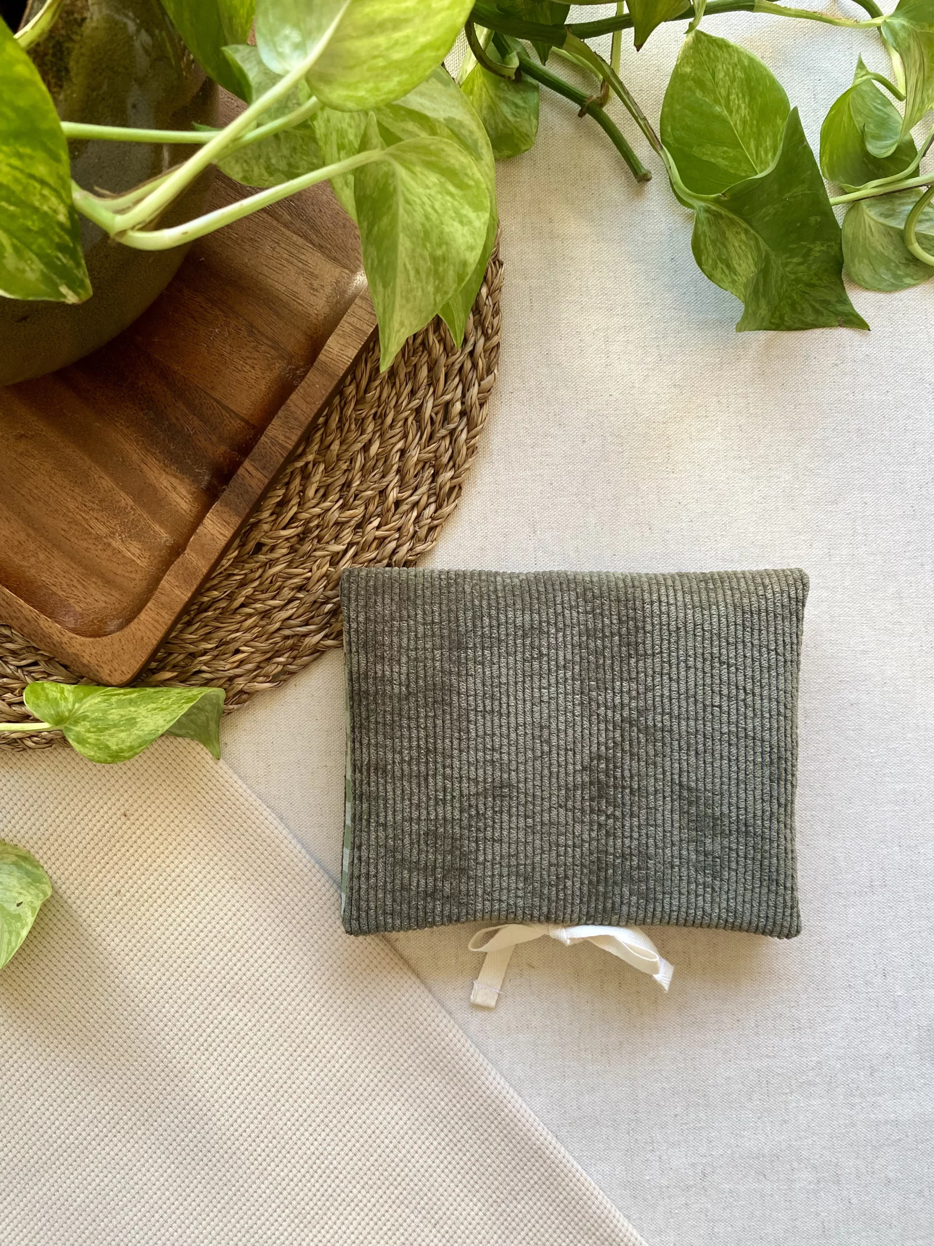 RANGE-BARETTES ENFANT - VICHY VERT / VELOURS KAKI